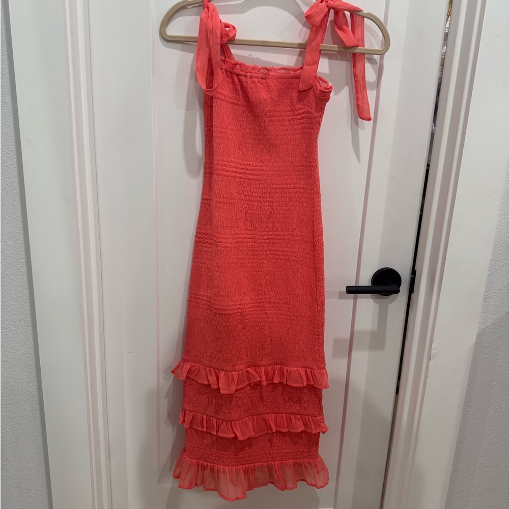 Abercrombie & Fitch Coral Ruffle Midi Dress